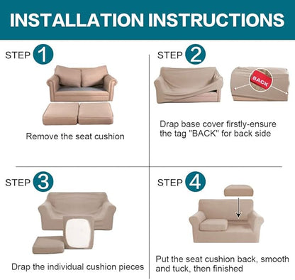 Turquoize 3 Piece Sofa Covers for 2 Cushion Couch Sofa Slipcover Soft Couch Cover for Dogs-Washable Sofa Furniture Covers with 2 Individual Cushion Covers (2 Cushion Sofa, Sand)