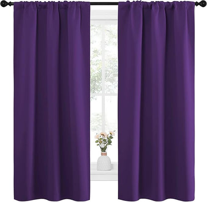 NICETOWN Bedroom Curtain Panels for Kids Room, Triple Weave Home Decoration Thermal Insulated Solid Blackout Curtains & Drapes for Nursery (Set of 2, 34-inch x 63-inch, Royal Purple)
