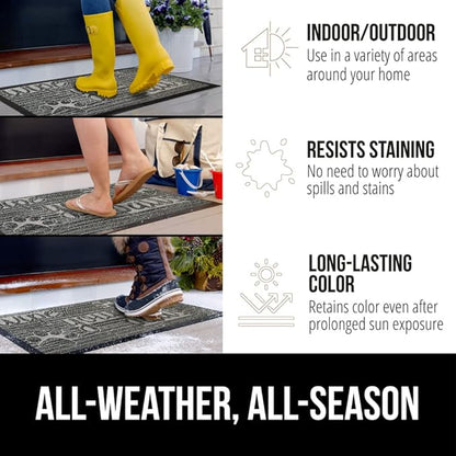 GORILLA GRIP 100% Waterproof All-Season WeatherMAX Doormat US Designed Natural Rubber, Stain and Fade Resistant, Low Profile Indoor Outdoor Door Mats, Easy Clean Patio Mat, 29x17, Stone Paws