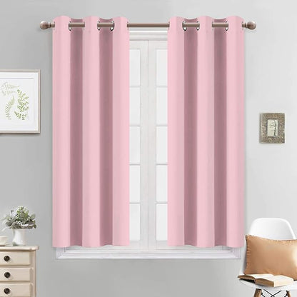 Yakamok Light Blocking Window Blackout Curtains Thermal Insulated Room Darkening Drapes for Bedroom,Solid Grommet Top Window Panels, 38x45 Inch, Pink, One Pair