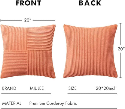 MIULEE Coral Red Decorative Throw Pillow Covers 20x20 Inch for Couch Bed Sofa Pack of 2 Boho Farmhouse Throw Pillows Soft Cross Corduroy Patchwork Textured Cushion Cases