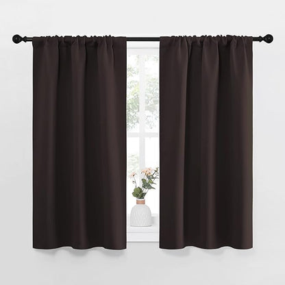 NICETOWN Kitchen Curtains, Short Blackout Curtains & Drapes, Energy Smart Noise Reducing Curtain Panels for Kids Bedroom (Toffee Brown, 34" Wide x 45" Long, 2 Pieces)