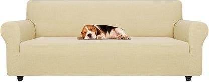 ZNSAYOTX Stretch Oversized Couch Cover Universal Sofa Covers for Living Room Dogs Pet Furniture Protector Spandex Extra Large Sofa Slipcovers with Anti Slip Foam Sticks (Beige, XL Sofa)