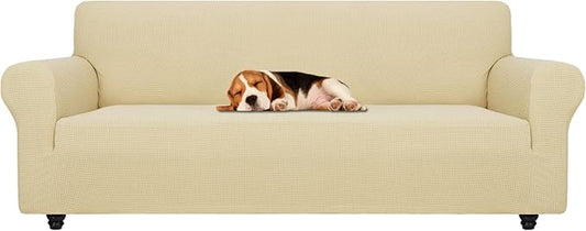 ZNSAYOTX Stretch Oversized Couch Cover Universal Sofa Covers for Living Room Dogs Pet Furniture Protector Spandex Extra Large Sofa Slipcovers with Anti Slip Foam Sticks (Beige, XL Sofa)