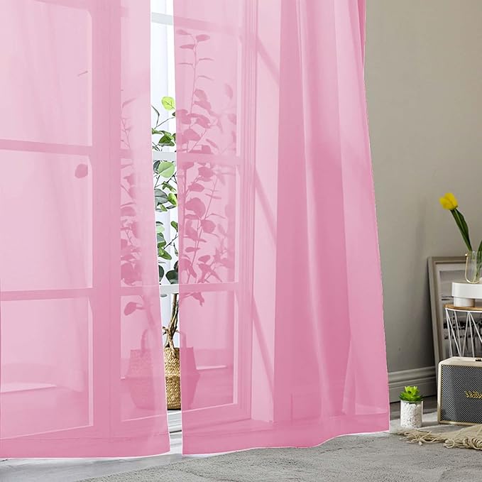 Sheer Pink Curtains for Bedroom Living Room 63 Inch Length 2 Panels, Airy Soft Light Filtering Sheer Dining Room Curtains, Modern Rod Pocket Drapes, Pink, Each 42" Wx63 L Inches