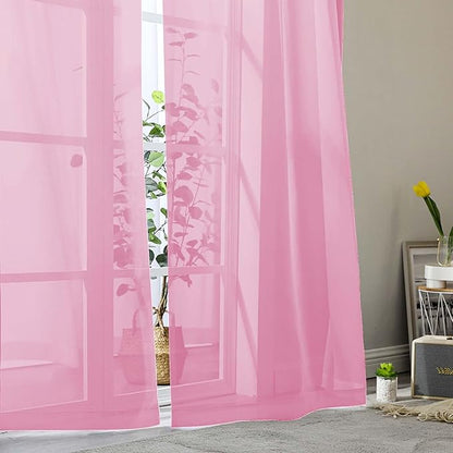 Sheer Pink Curtains for Bedroom Living Room 63 Inch Length 2 Panels, Airy Soft Light Filtering Sheer Dining Room Curtains, Modern Rod Pocket Drapes, Pink, Each 42" Wx63 L Inches