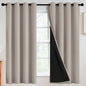 SimpleHome 100% Blackout Curtains for Bedroom,Thermal Insulated Natural Grommet Window Drapes Room Darkening Curtains for Living Room with Black Back,52 x 63 Inch,2 Panels