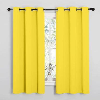 NICETOWN Bright Yellow Nursery Essential Thermal Insulated Solid Grommet Top Short Curtains/Drapes for Son's Room (1 Pair, 42 x 63 inches)