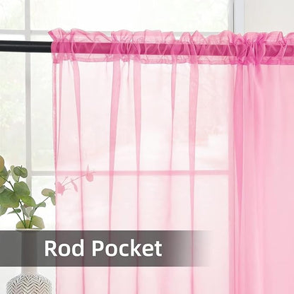 youleyar Solid Sheer Rod Pocket Curtain Voile Draperies 2 Panels White Beige Black Grey Coffee 52 Inch Width 63 Inch Long 1 Pair for Kitchen Bedroom Children Living Room Yard (New Pink,52Wｘ63L)