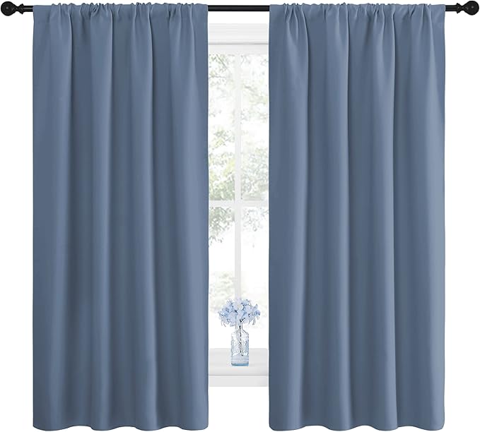 NICETOWN Blackout Curtains for Living Curtains, Triple Weave Home Decoration Thermal Insulated Solid Blackout Curtains & Drapes for Nursery (Stone Blue, Set of 2, 42-inch x 63-inch)