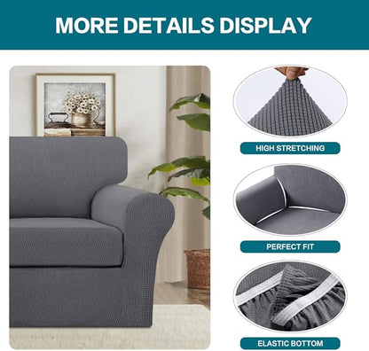 Turquoize 2 Piece Chair Covers Chair Slipcovers for Living Room Armchair Couch Cover Chair Sofa Cover with Individual Cushion Covers Furniture Cover for Chairs Feature Jacquard Fabric (Chair, Gray)