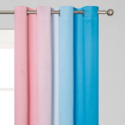 Estelar Textiler Pink and Blue Ombre Blackout Curtains 96 Inches Long, Full Room Darkening Grommet Curtains for Bedroom, Thermal Insulated Gradient Drapes for Living Room,52x96 Inch, 2 Panels