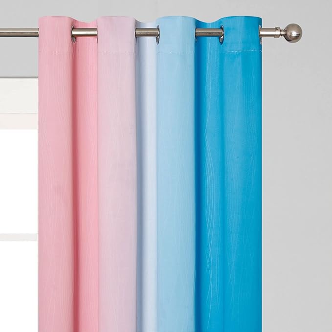 Estelar Textiler Ombre Pink and Blue Blackout Curtains 72 Inch Length 2 Panels, Full Light Blocking Curtains for Bedroom, Grommet Thermal Insulated Gradient Drapes for Living Room, 52x72 Inch