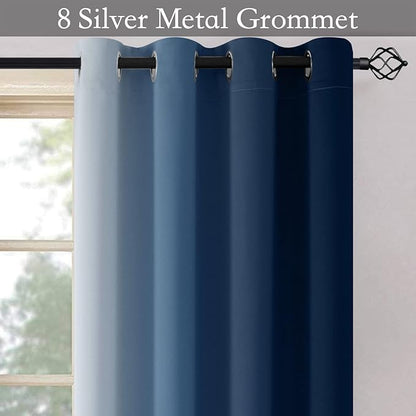 SimpleHome Ombre Room Darkening Curtains for Bedroom, Gradient Blue to Grey White Light Blocking Thermal Insulated Grommet Window Curtain/Drapes for Living Room,2 Panels, 52x54 inches Length
