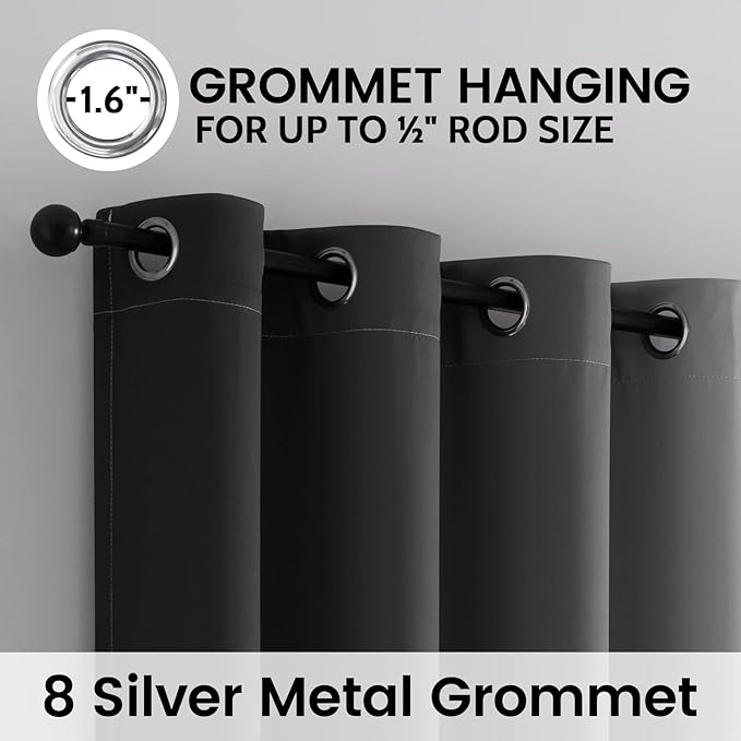 SimpleHome Black and Greyish White Blackout Curtains for Bedroom 72 Inches Long, Room Darkening Grommet Curtains for Living Room,Thermal Insulated Ombre Drapes,2 Panels, 52x72 inches Length