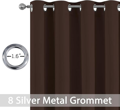 Yakamok Blackout Curtains Room Darkening Thermal Insulated Window Panels,Solid Grommet Top Drapes for Bedroom/Living Room(52Wx90L, Chocolate Brown, 2 Panels)