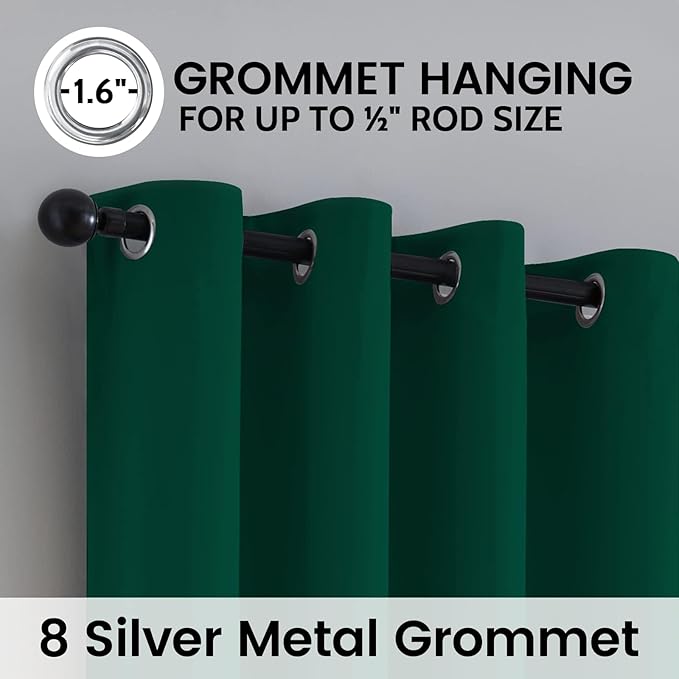 SimpleHome 100% Blackout Curtains for Bedroom,Thermal Insulated Dark Green Grommet Window Drapes Room Darkening Curtains for Living Room with Black Back,52 x 72 Inch,2 Panels