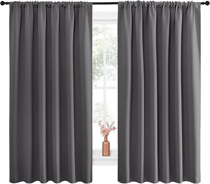 NICETOWN Blackout Curtain Panels for Window - Thermal Insulated Rod Pocket Blackout Drapes/Draperies for Dining Room (2 Panels, W70 x L63 inches, Grey)