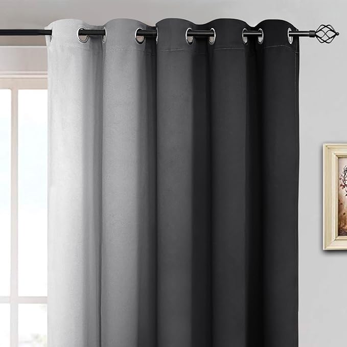 Yakamok Greyish White and Black Ombre Curtains for Bedroom, Light Blocking Gradient Color Drapes, Room Darkening Thermal Insulated Grommet Window Curtains for Living Room(Black, 2 Panels, 70x84 Inch)