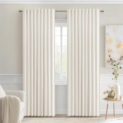 MIULEE Ivory Back Tab Blackout Curtains 90 Inches Long 2 Panels Set for Living Room Bedroom Privacy, Rod Pocket/Pinch Pleat Thermal Insulated Room Darkening Pleated Light Blocking Drapes