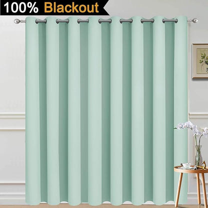 Yakamok Extra Wide 100% Blackout Full Shading Curtains for Patio Door, Thermal Backing Sliding Glass Door Drape, Privacy Assured Window Treatment for Sliding Door Curtains,Aqua, W100 x L96, 1 Panel