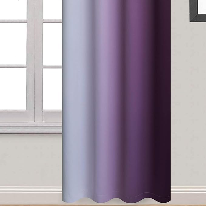Yakamok Greyish White to Purple Ombre Curtain for Bedroom, Light Blocking Thermal Insulated Window Drape for Living Room(1 Panel, 52x84 Inch)