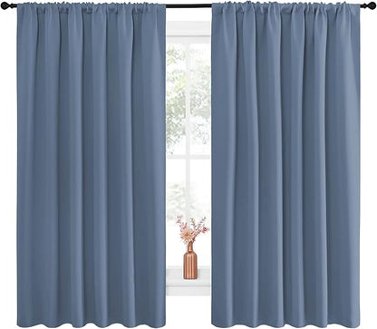 NICETOWN Blackout Curtains for Bedroom, Blackout Curtain Panels, Window Treatment Energy Saving Thermal Insulated Solid Rod Pocket Blackout Drapes/Draperies (Stone Blue, 1 Pair, 70 by 63-inch)