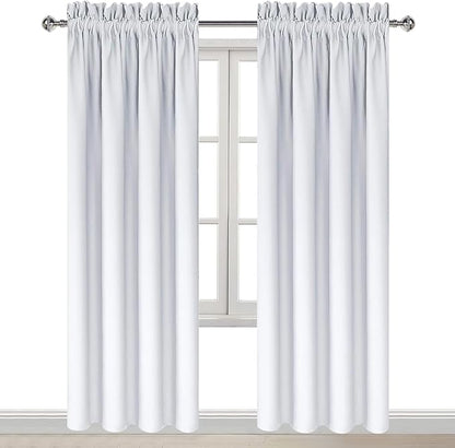 DWCN Blackout Curtains for Bedroom – Thermal Insulated Energy Saving Drapes for Living Room, Greyish White, W 38 x L 84 Inch, Set of 2 Rod Pocket Curtain Panels