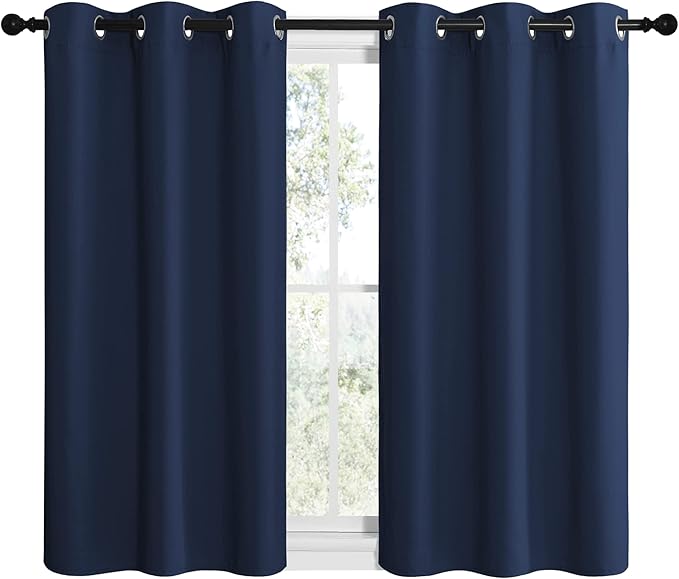 NICETOWN Blackout Draperies Curtains, All Season Thermal Insulated Solid Grommet Top Blackout Curtains/Drapes for Kid's Room (Navy, 1 Pair, 42 x 40 inches)