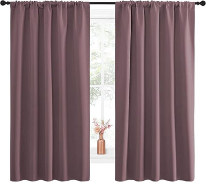 NICETOWN Blackout Curtains for Living Curtains, Room Darkening Curtains & Drapes for Kids Bedroom, Home Decoration Draperies (Dry Rose, 52" x 63", 2 PCs)