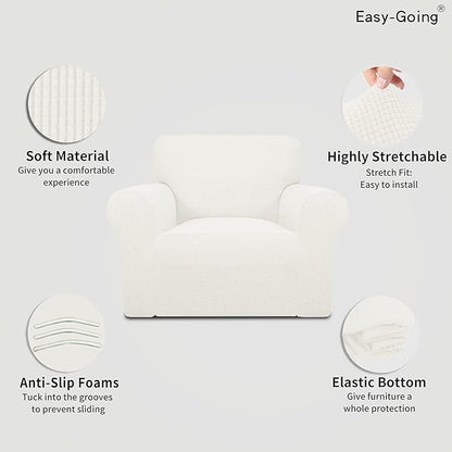 Easy-Going Stretch Oversized Chair Sofa Slipcover 1-Piece Couch Sofa Cover Furniture Protector Soft with Elastic Bottom for Kids Spandex Jacquard Fabric Small Checks Cream