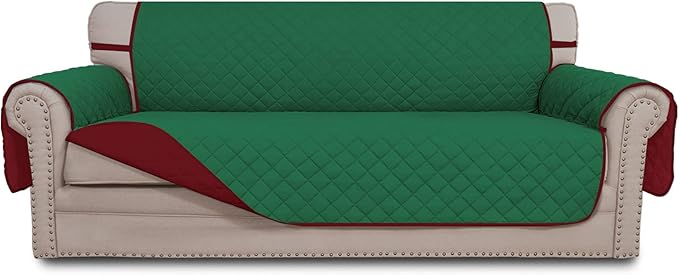 Easy-Going Reversible Oversized Couch Cover for 3 Cushion Couch Sofa Cover for Dogs Water Resistant Furniture Protector Cover with Foam Sticks for Pet (Oversized Sofa, Green/Christmas Red)