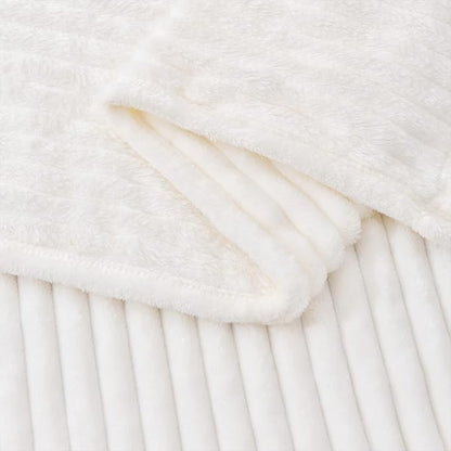 BEDELITE Fleece Blanket King Size – 3D Ribbed Jacquard Soft and Warm Decorative Fuzzy Blankets – Cozy, Fluffy, Plush Lightweight Throw Blankets for Couch, Bed, Sofa(Off White, 108x90 inches)
