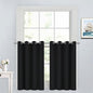 Yakamok Functional Thermal Insulated Eyelet Top Room Darkening Curtain Panels, Energy Efficient Kitchen Grommet Top Curtains for Short Window/Basement (52W by 36L, Black, 2 Panels)