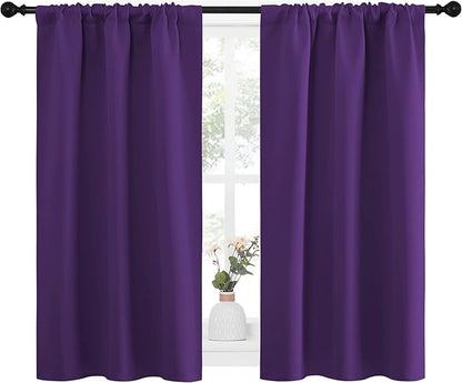 NICETOWN Kitchen Curtains Blackout Drapes & Curtains, Energy Smart Window Treatment Curtain Panels for Bedroom (Royal Purple, 34 in x 45 in (W x L), Set of 2)