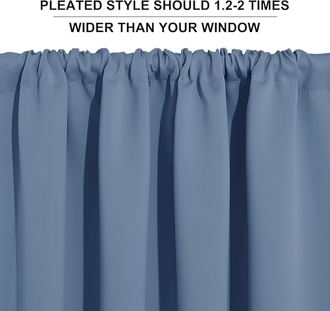 RYB HOME Cafe Blackout Curtains 24 inch Length, RV Curtains for Camper Windows, Mini Short Small Insulating Light UV Blocking Privacy Half Window Tiers, Width 42 by Length 24, Stone Blue, 2 Panels