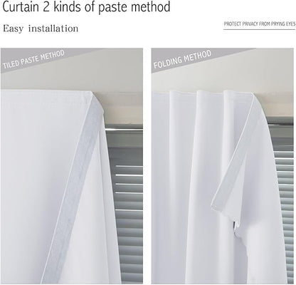 Self Adhesive Curtains Portable Blackout Curtain Simple and Easy to Install Bedroom Window Thermal Lnsulated Kitchen Room Darkening Black Small Drapes, 59" W X 96" L, White, 1 Panel