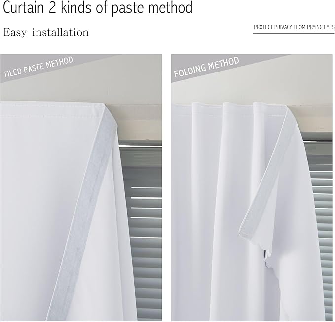 self Adhesive Curtains Portable Blackout Curtain Simple and Easy to Install Bedroom Window Thermal Lnsulated Kitchen Room Darkening Black Small Drapes, 59" W X 71" L, White, 1 Panel