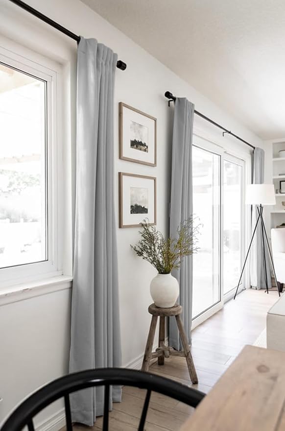 100% Blackout Shield Linen Blackout Curtains for Bedroom 63 Inches Long, Back Tab/Rod Pocket Living Room Drapes, Thermal Insulated Blackout Curtains 2 Panels Set, 50" W x 63" L, Grey