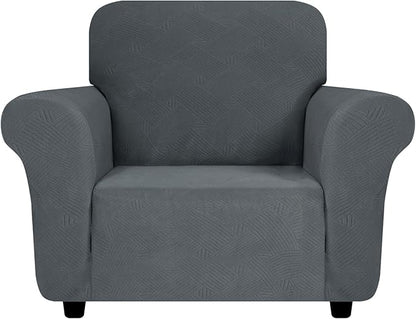 ZNSAYOTX Super Stretch Chair Slipcover (30"-47"), New Striped Sofa Chair Covers for Living Room, Dogs Pet Friendly Anti-Slip Chair Protector Spandex Armchair Slipcovers (Dark Grey, Chair)