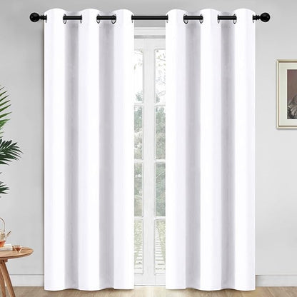 Yakamok Blackout Curtains Room Darkening Thermal Insulated Window Panels,Solid Grommet Top Drapes for Bedroom/Living Room(42Wx84L, Pure White, 2 Panels)