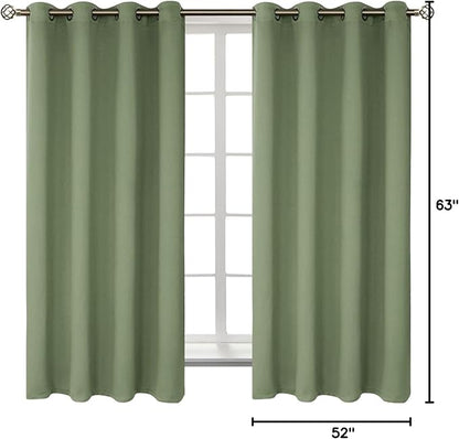 BGment Room Darkening Curtains 63 Inches Long - Grommet Thermal Insulated Drapes Window Treatment Curtains for Bedroom, 2 Panels, 52 x 63 Inch, Grass Green