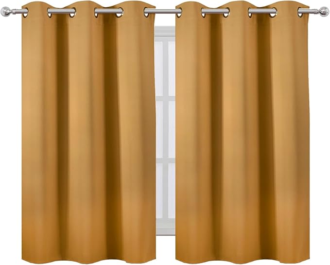 LEMOMO Mustard Yellow Blackout Curtains/38 x 54 Inch/Set of Two Panels Grommet Living Room Curtains