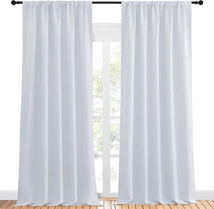 NICETOWN Greyish White Bedroom Curtain Panels - Multi-Function Noise Reducing Performance Window Treatment Thermal Insulated Room Darkening Drapes for Nursery (2 Panels, 52 in x 95 in (W x L))