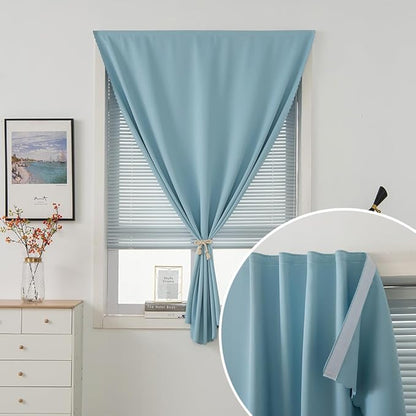 Self Adhesive Curtains, Black Out Shade for Window, Blackout Fabric Temporary Window Coverings Easy to Hang Curtains No Rod Needed, Use for Bedroom, Room, Kitchen, 47"W X 59"L, Lake Blue, 1 Panel