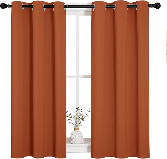 NICETOWN Kitchen Curtains Small Window Curtains & Drapes, Thermal Insulated Solid Grommet Panels for Cupboard, Loft, Cafe, Dining Room (Burnt Orange, 34" W x 48" L, 2PCs)
