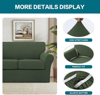 Turquoize 4 Piece Sofa Covers for 3 Cushion Couch Sofa Slipcover Soft Couch Cover for Dogs-Washable Sofa Furniture Covers with 3 Individual Cushion Covers (3 Cushion Sofa, Bronze Green)