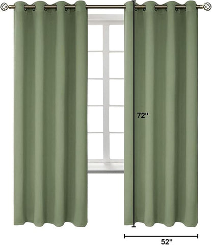 BGment Room Darkening Curtains 72 Inches Long - Grommet Thermal Insulated Drapes Window Treatment Curtains for Bedroom, 2 Panels, 52 x 72 Inch, Grass Green