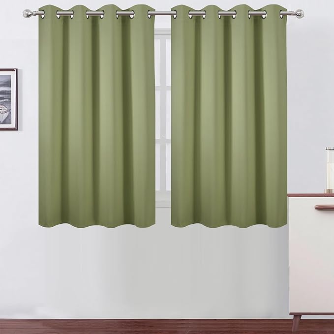 LEMOMO Sage Green Thermal Blackout Curtains/52 x 45 Inch/Set of 2 Panels Room Darkening Curtains