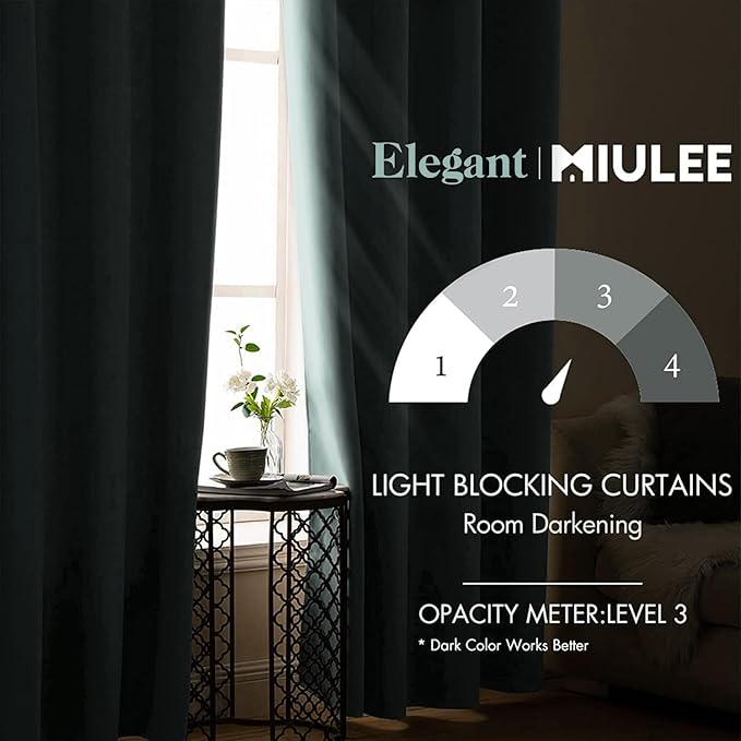 MIULEE Blackout Curtains for Bedroom Living Room Thermal Insulated Room Darkening Grommet Top Solid Light Blocking Drapery Set of 2 Window Panels 52 x 72 Inches Aqua